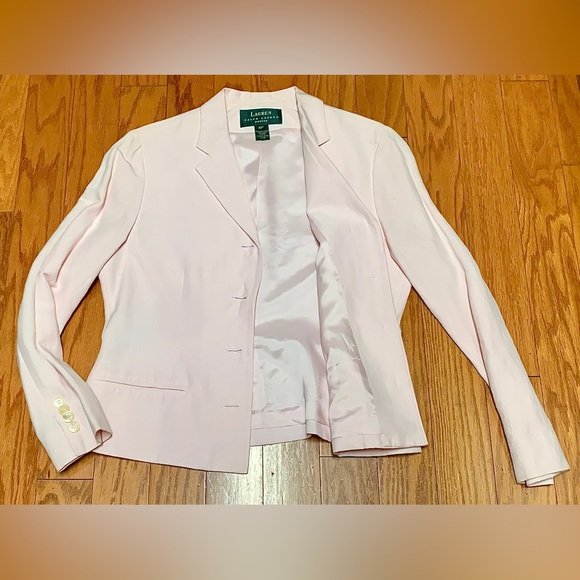 Women’s 10 Petite Lauren Ralph Lauren Light Pink Silk Linen Blend Blazer Jacket - Picture 10 of 13